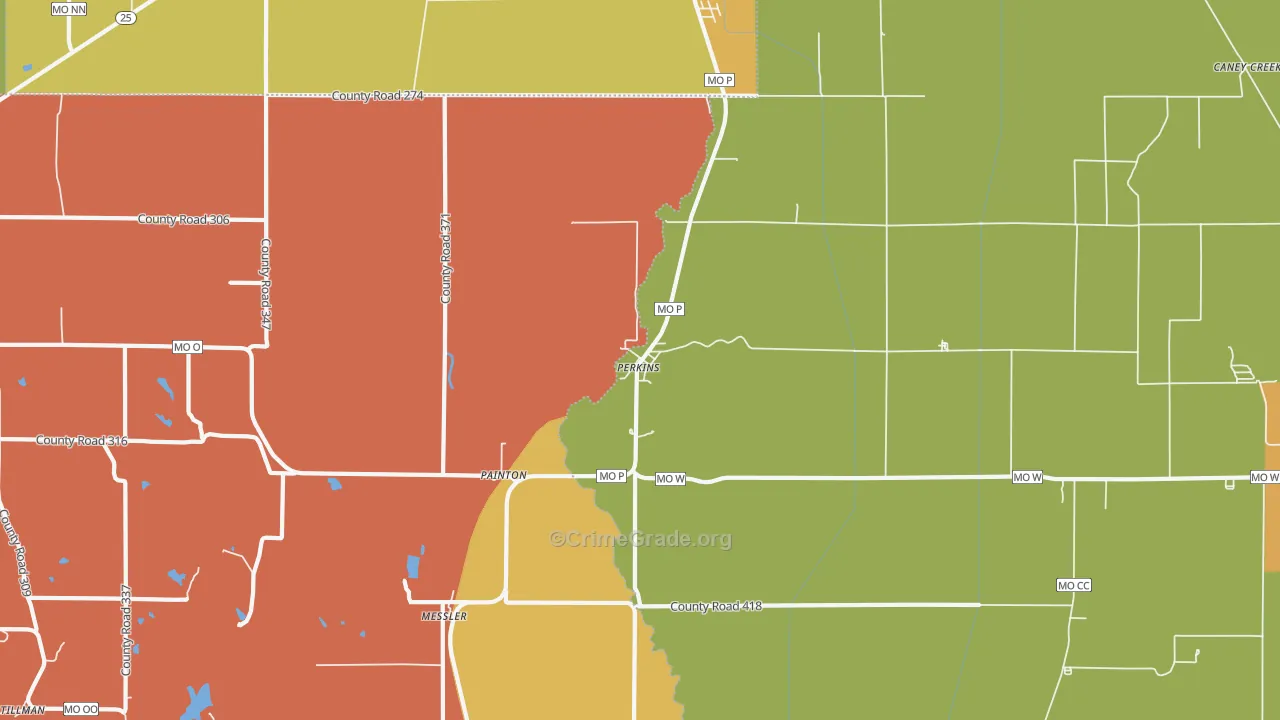 Perkins, MO Map of Robbery Rates