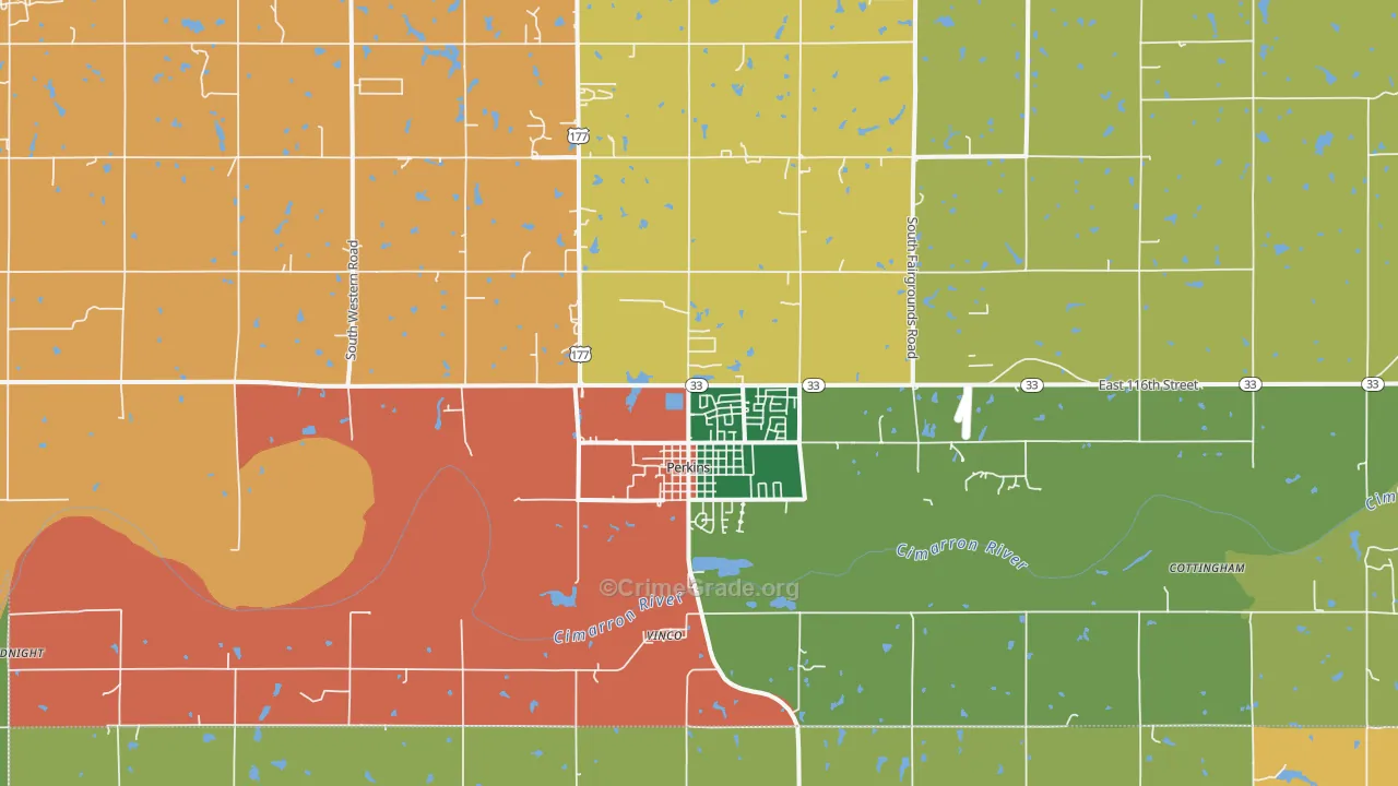 Perkins, OK Map of Robbery Rates