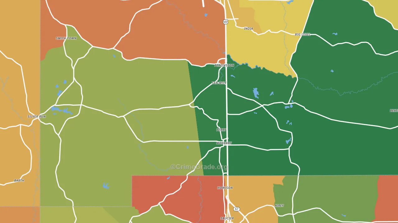 Perkinston, MS Map of Robbery Rates