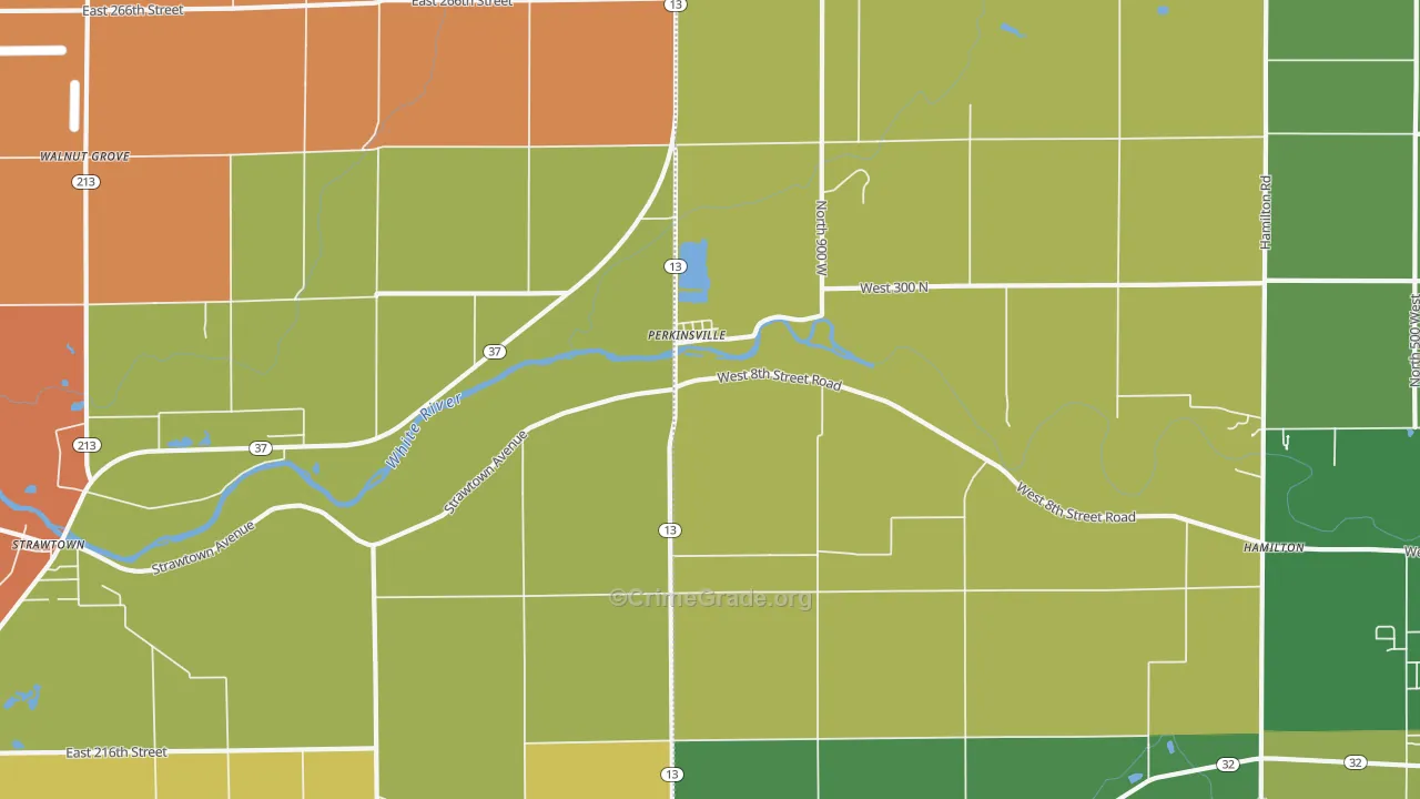 Perkinsville, IN Map of Robbery Rates