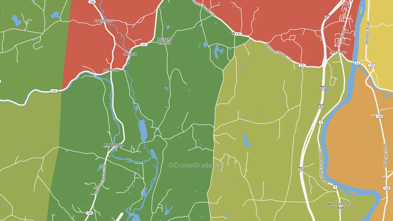 Perkinsville, VT Map of Robbery Rates