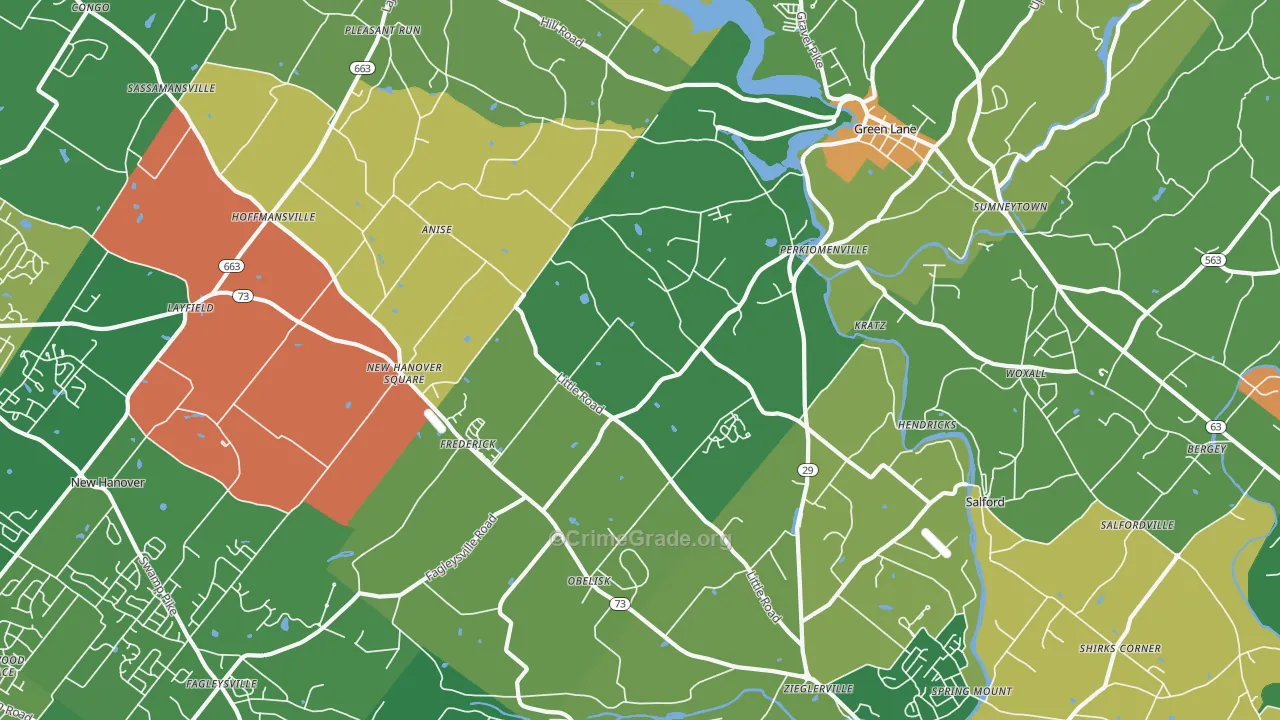 Perkiomenville, PA Map of Robbery Rates