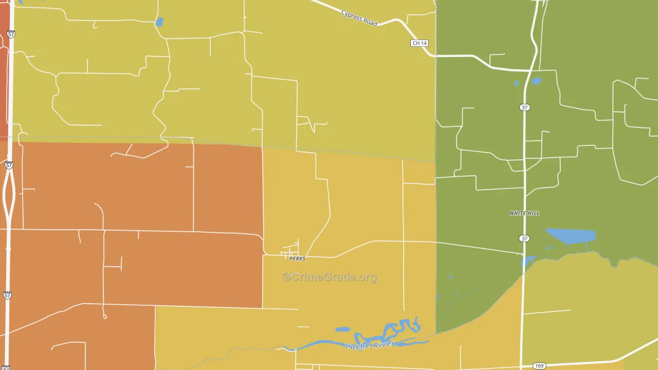 Perks, IL Map of Robbery Rates