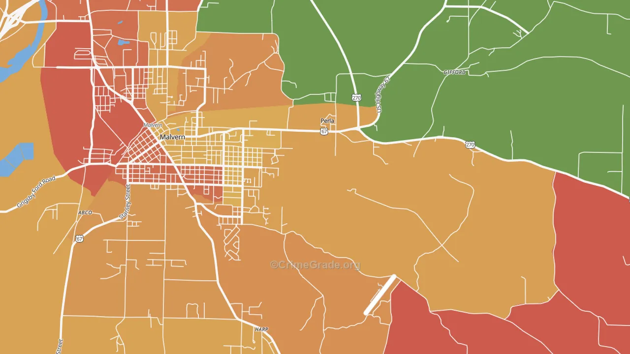 Perla, AR Map of Robbery Rates