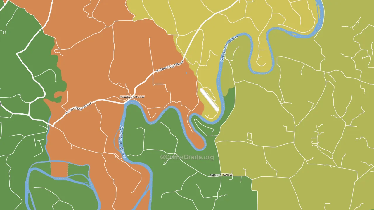 Perrin Hollow, TN Map of Robbery Rates