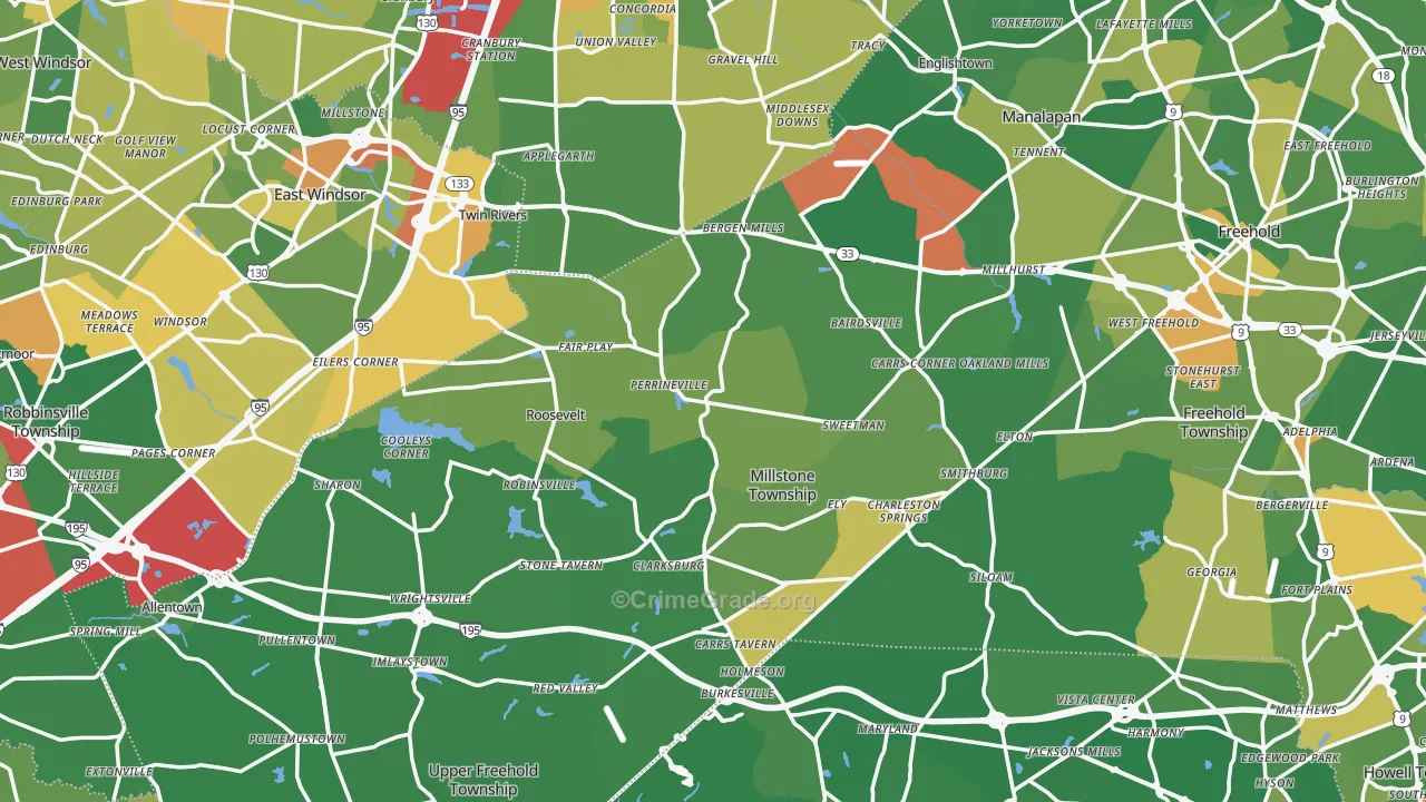 Perrineville, NJ Map of Robbery Rates