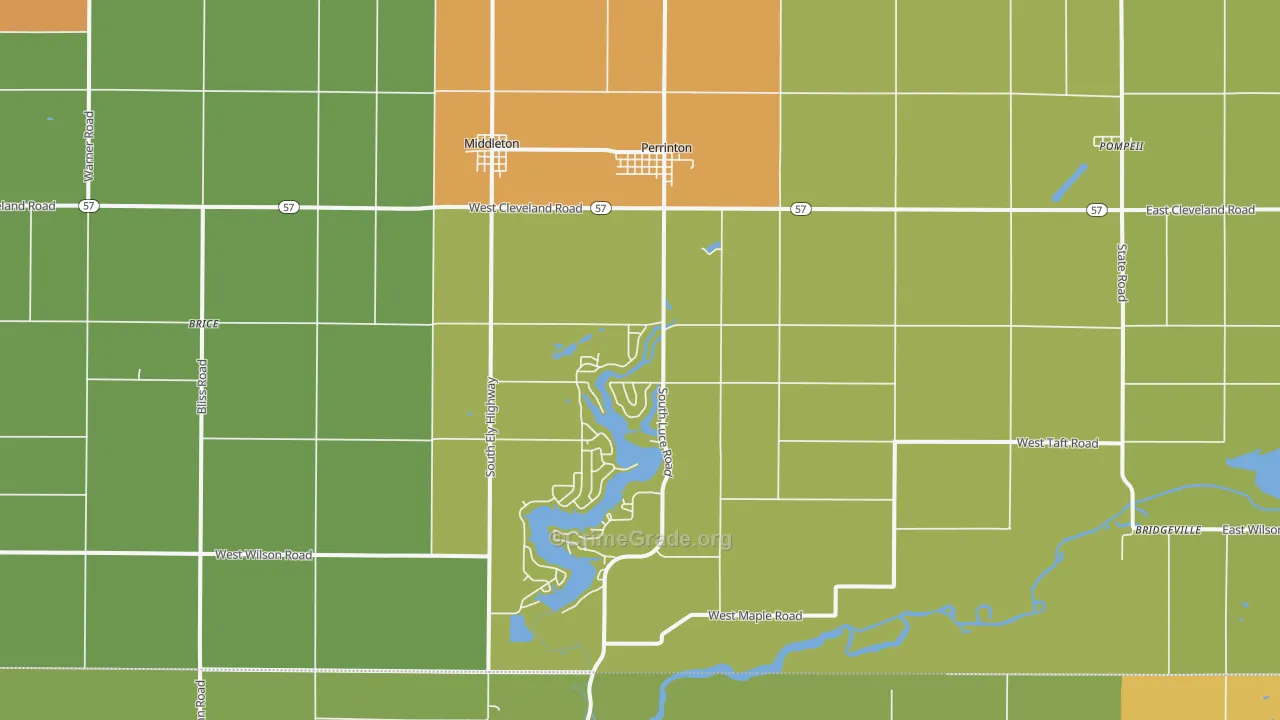 Perrinton, MI Map of Robbery Rates