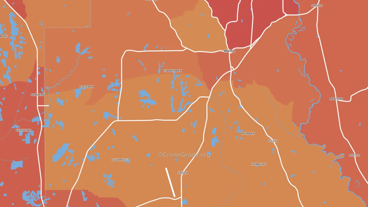 Perry County, AL Map of Robbery Rates