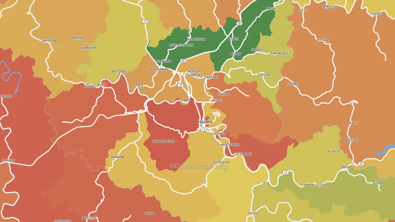 Perry County, KY Map of Robbery Rates