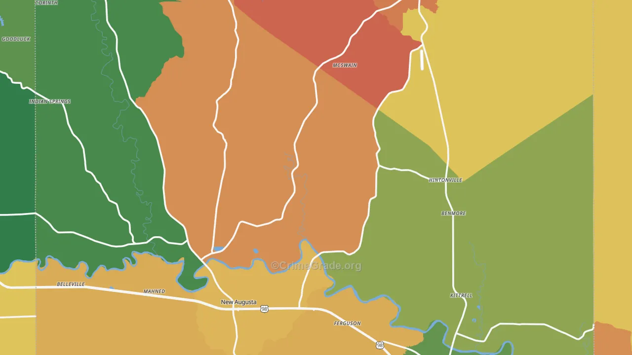 Perry County, MS Map of Robbery Rates