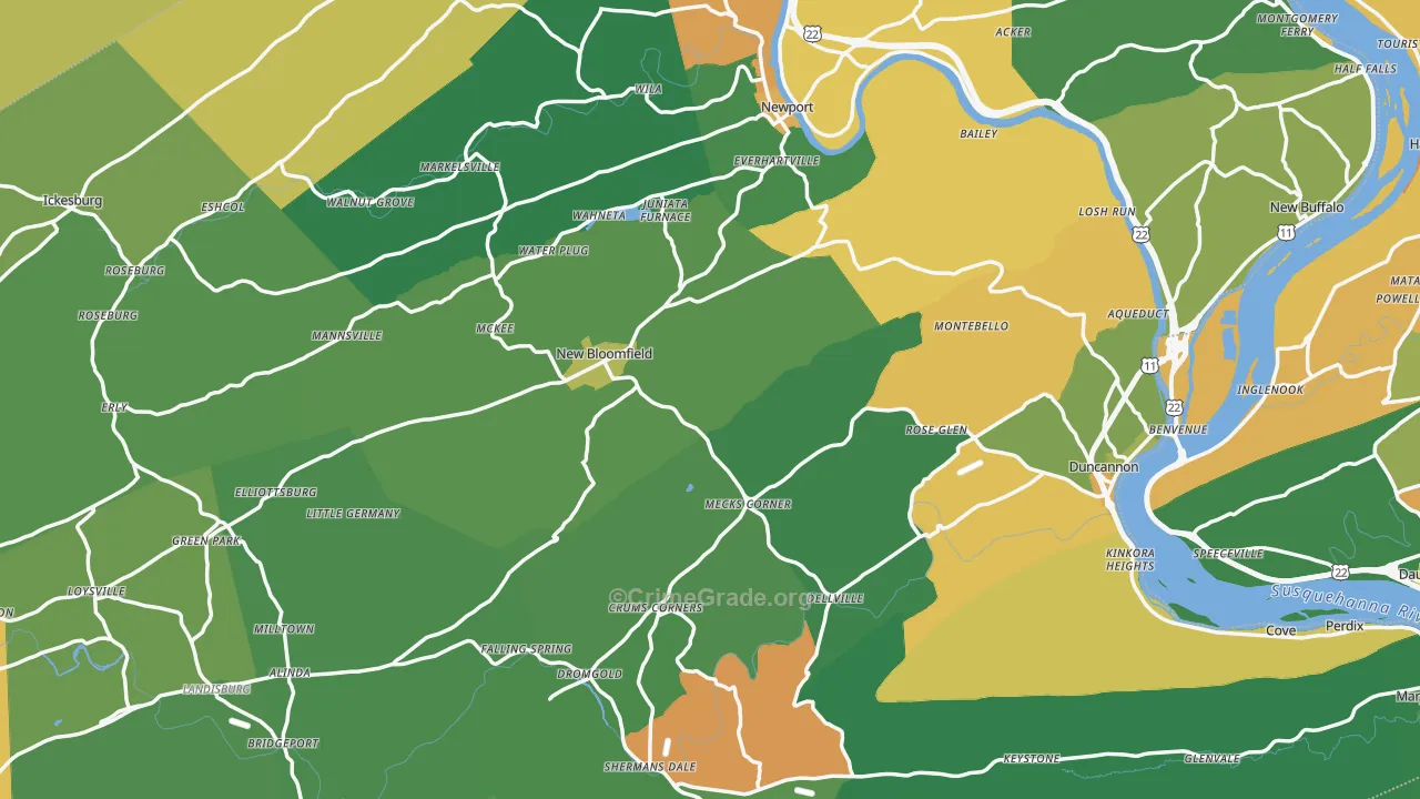 Perry County, PA Map of Robbery Rates