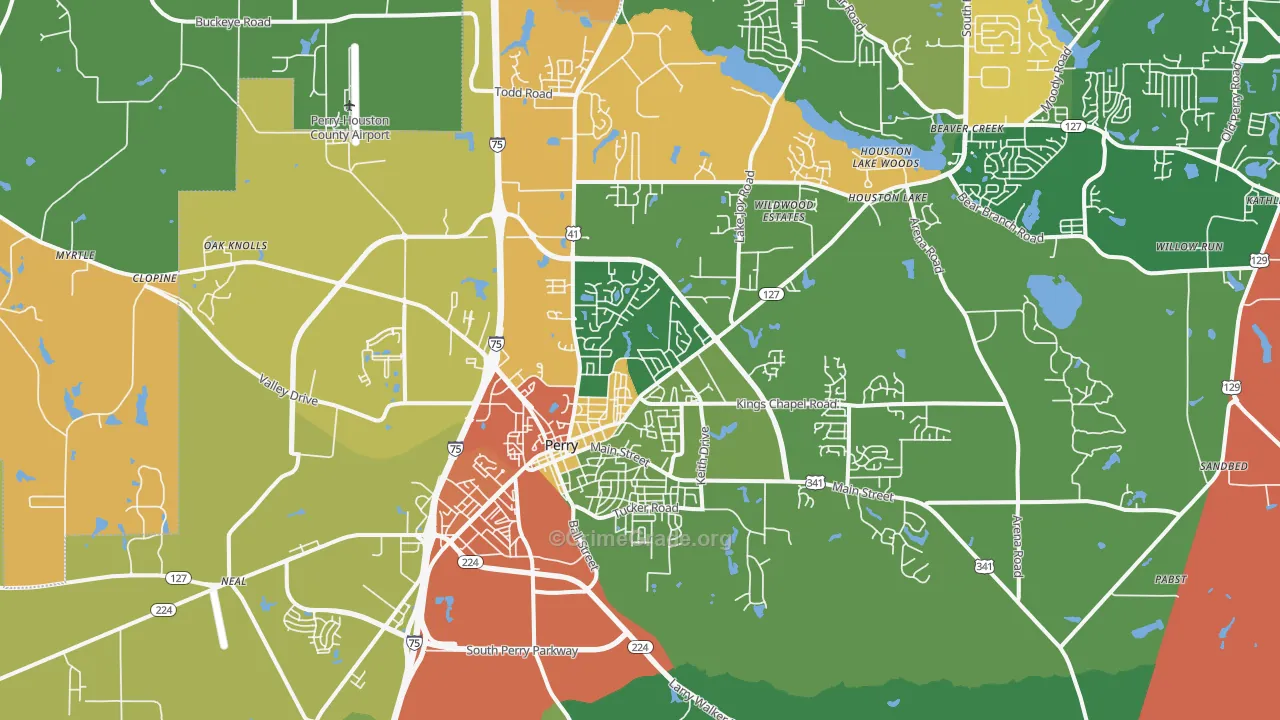Perry, GA Map of Robbery Rates