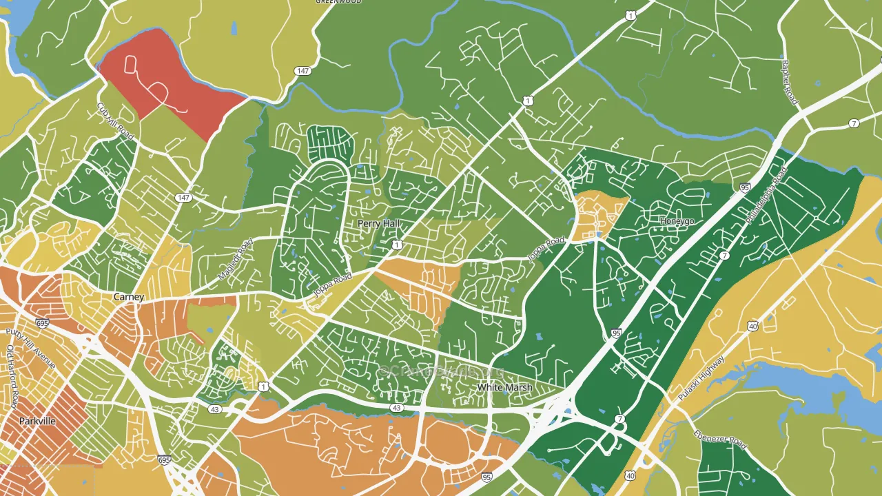 Perry Hall, MD Map of Robbery Rates