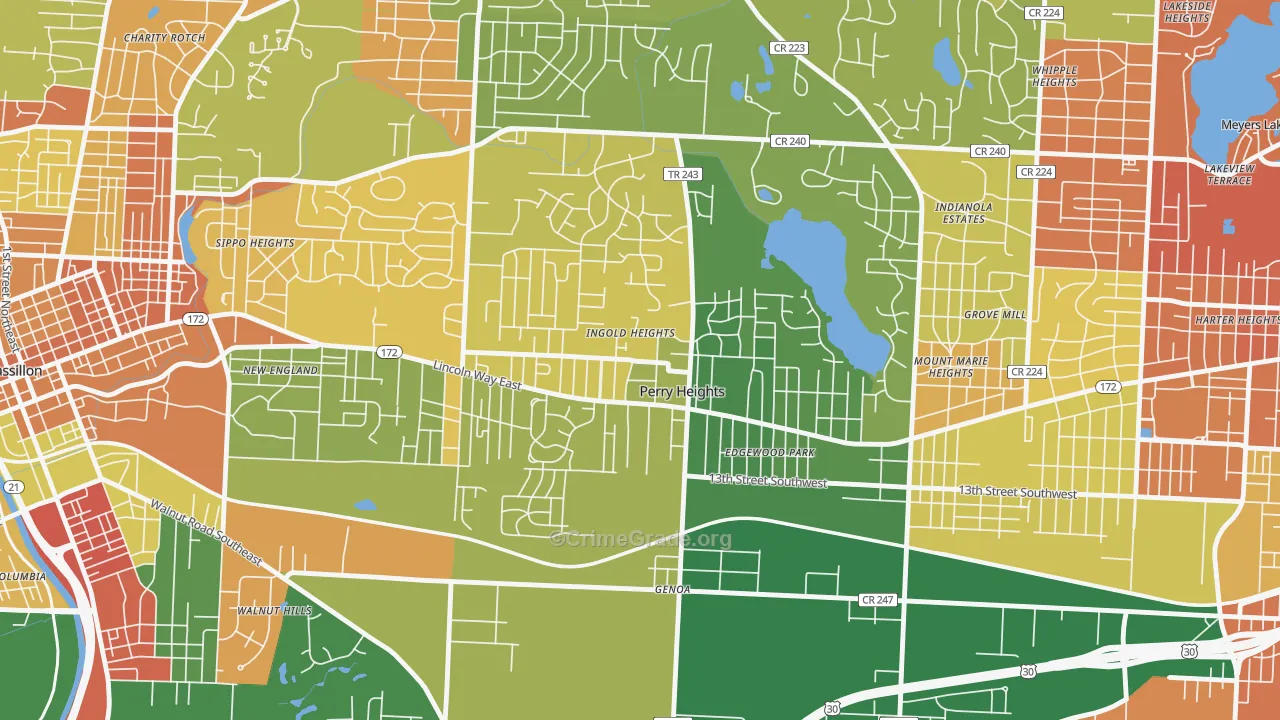 Perry Heights, OH Map of Robbery Rates