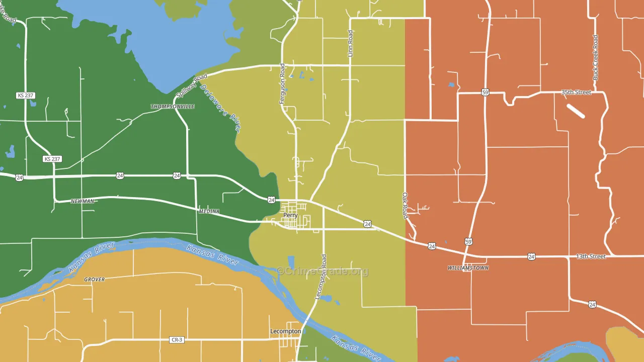 Perry, KS Map of Robbery Rates
