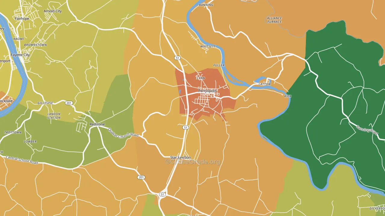 Perryopolis, PA Map of Robbery Rates