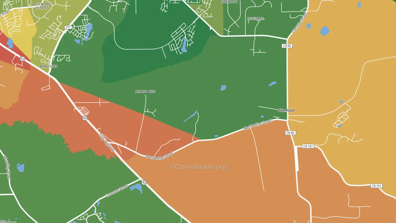 Perrys Mill, AL Map of Robbery Rates