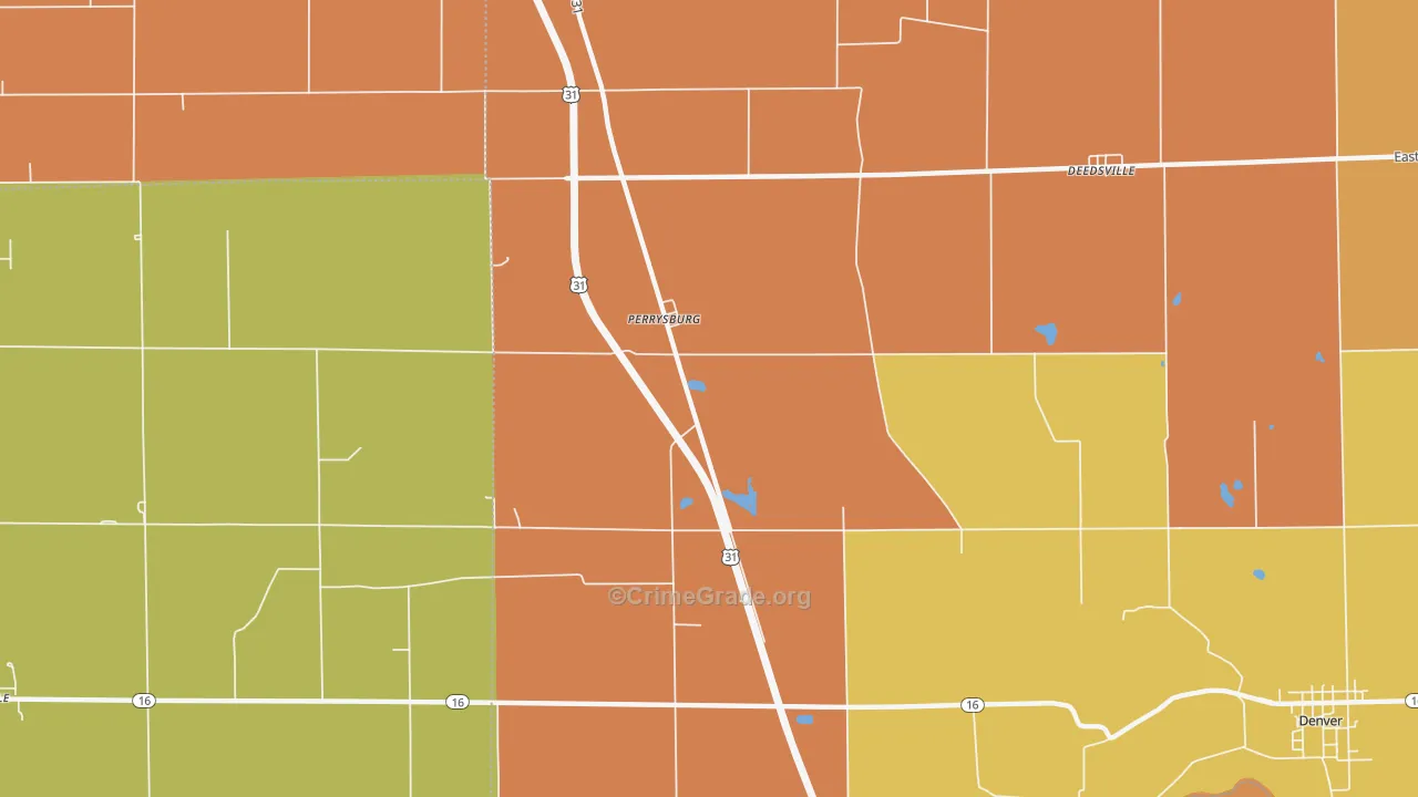 Perrysburg, IN Map of Robbery Rates