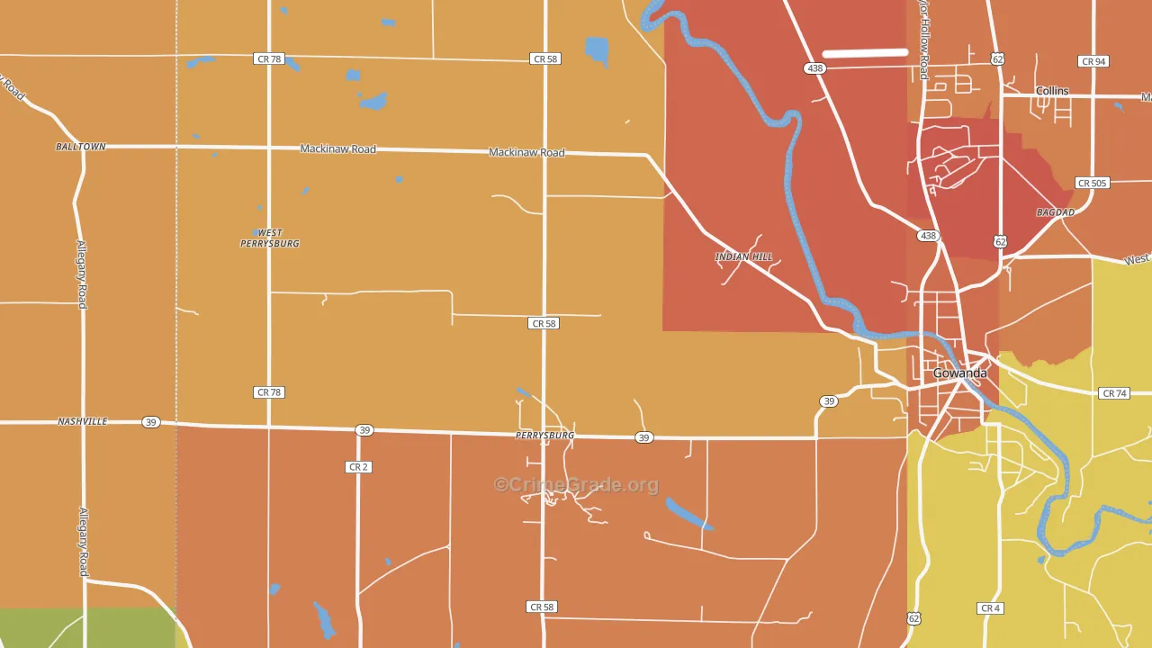 Perrysburg, NY Map of Robbery Rates