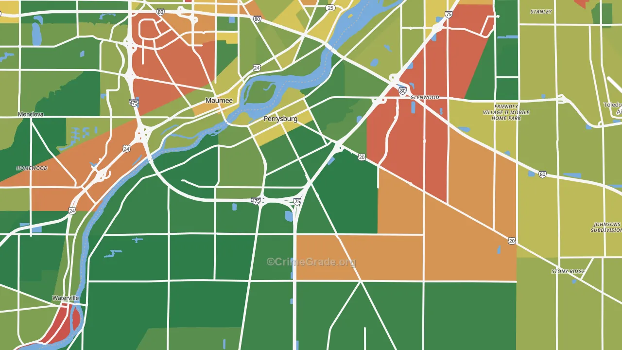 Perrysburg, OH Map of Robbery Rates