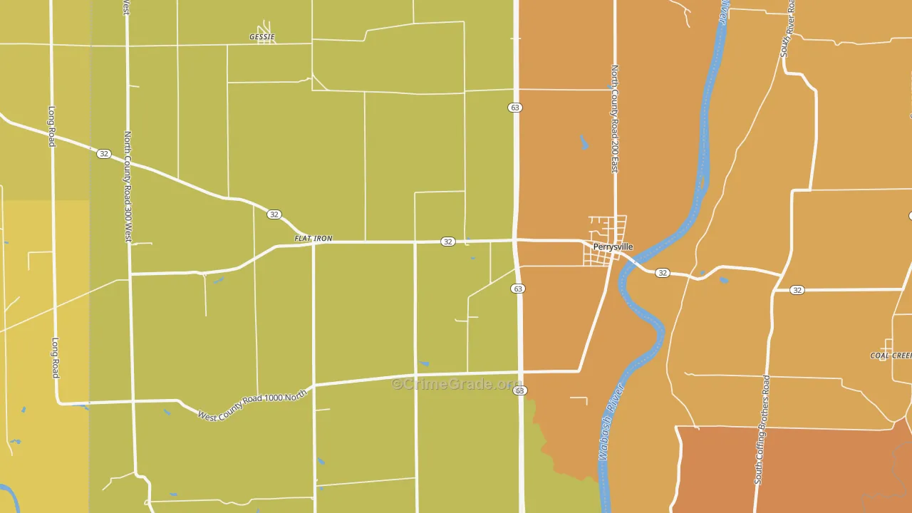 Perrysville, IN Map of Robbery Rates