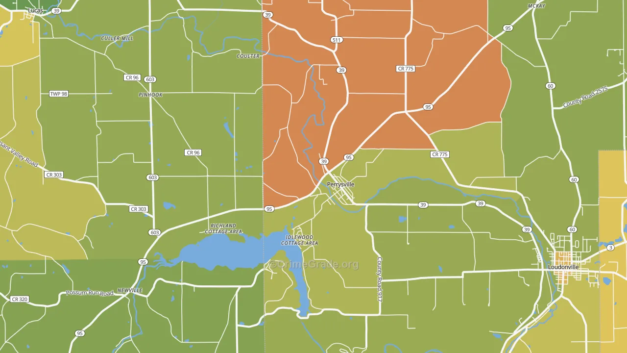 Perrysville, OH Map of Robbery Rates