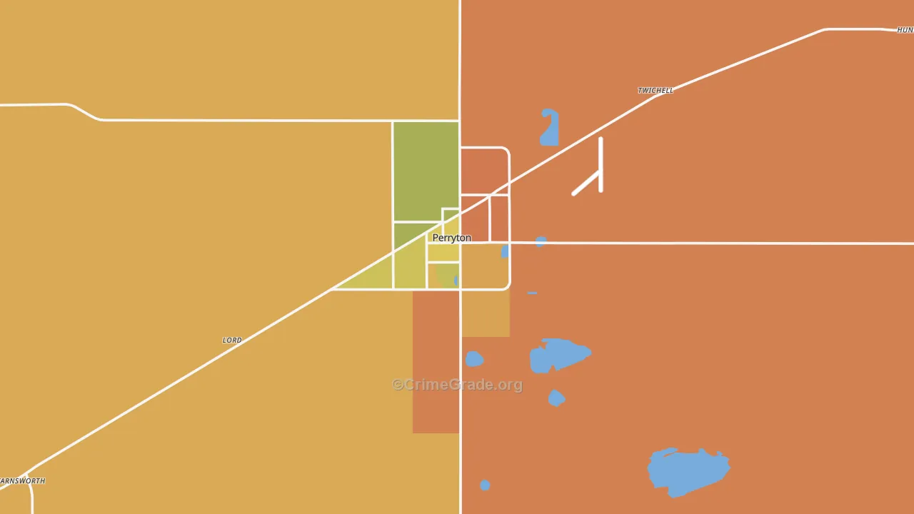 Perryton, TX Map of Robbery Rates