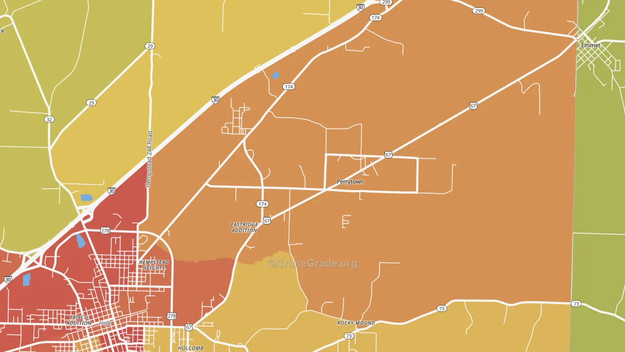 Perrytown, AR Map of Robbery Rates