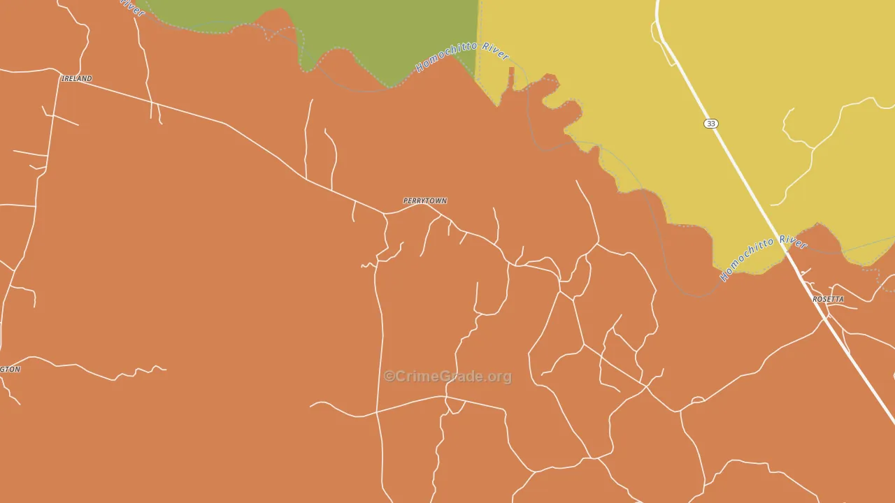 Perrytown, MS Map of Robbery Rates