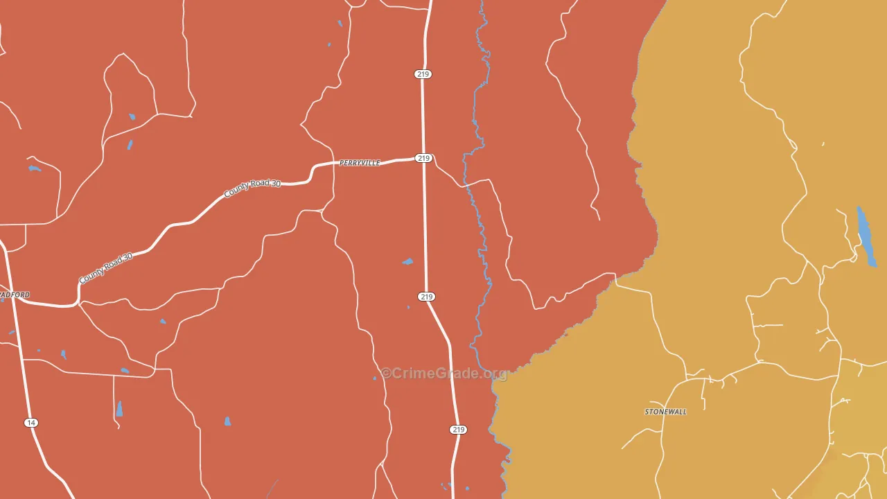 Perryville, AL Map of Robbery Rates