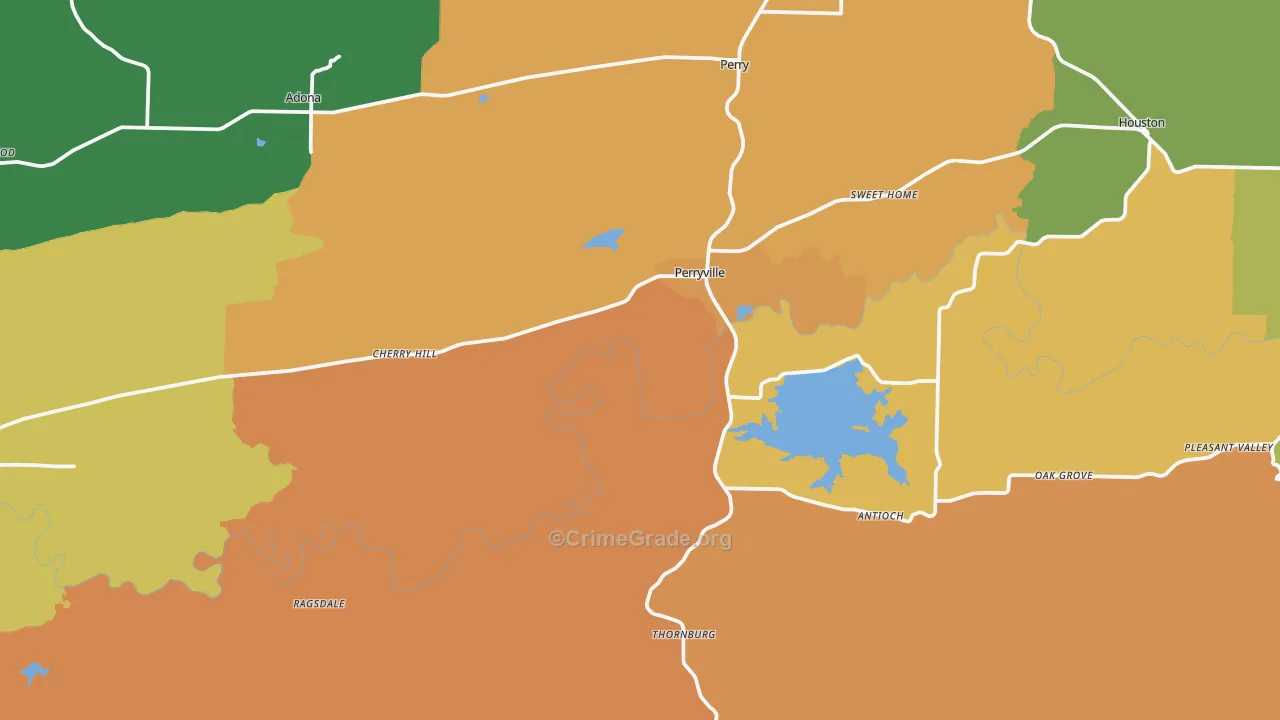 Perryville, AR Map of Robbery Rates