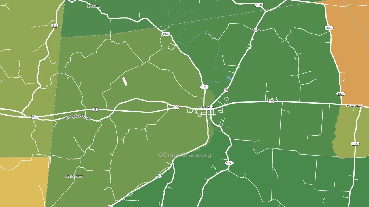Perryville, KY Map of Robbery Rates
