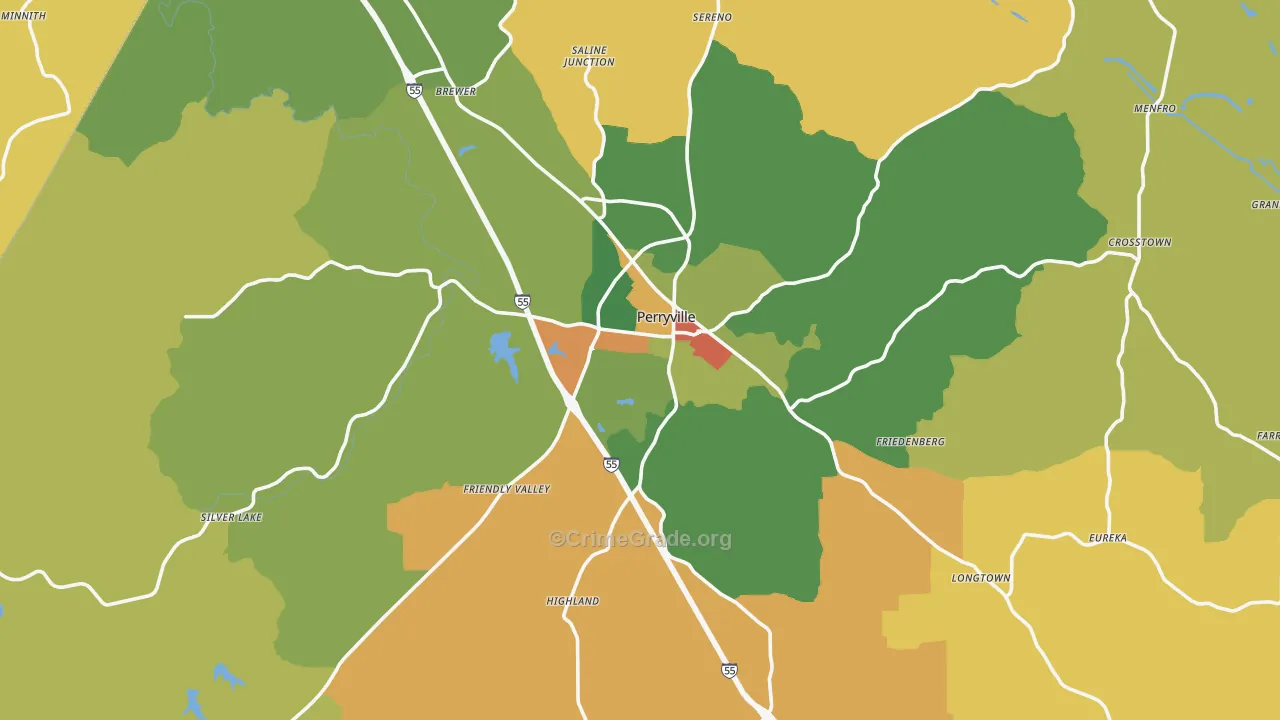 Perryville, MO Map of Robbery Rates