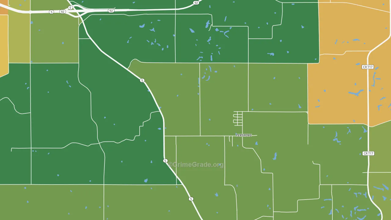 Pershing, IA Map of Robbery Rates