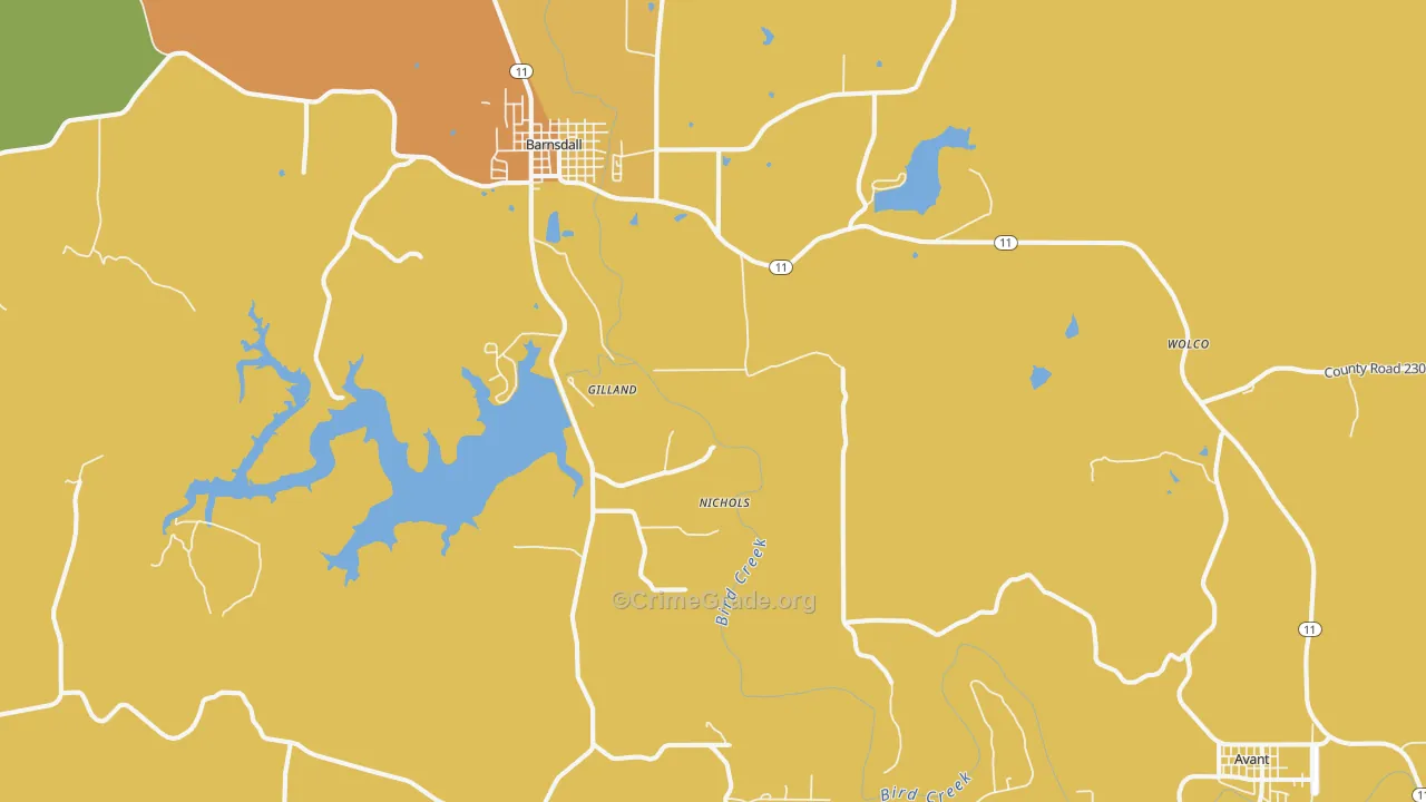 Pershing, OK Map of Robbery Rates