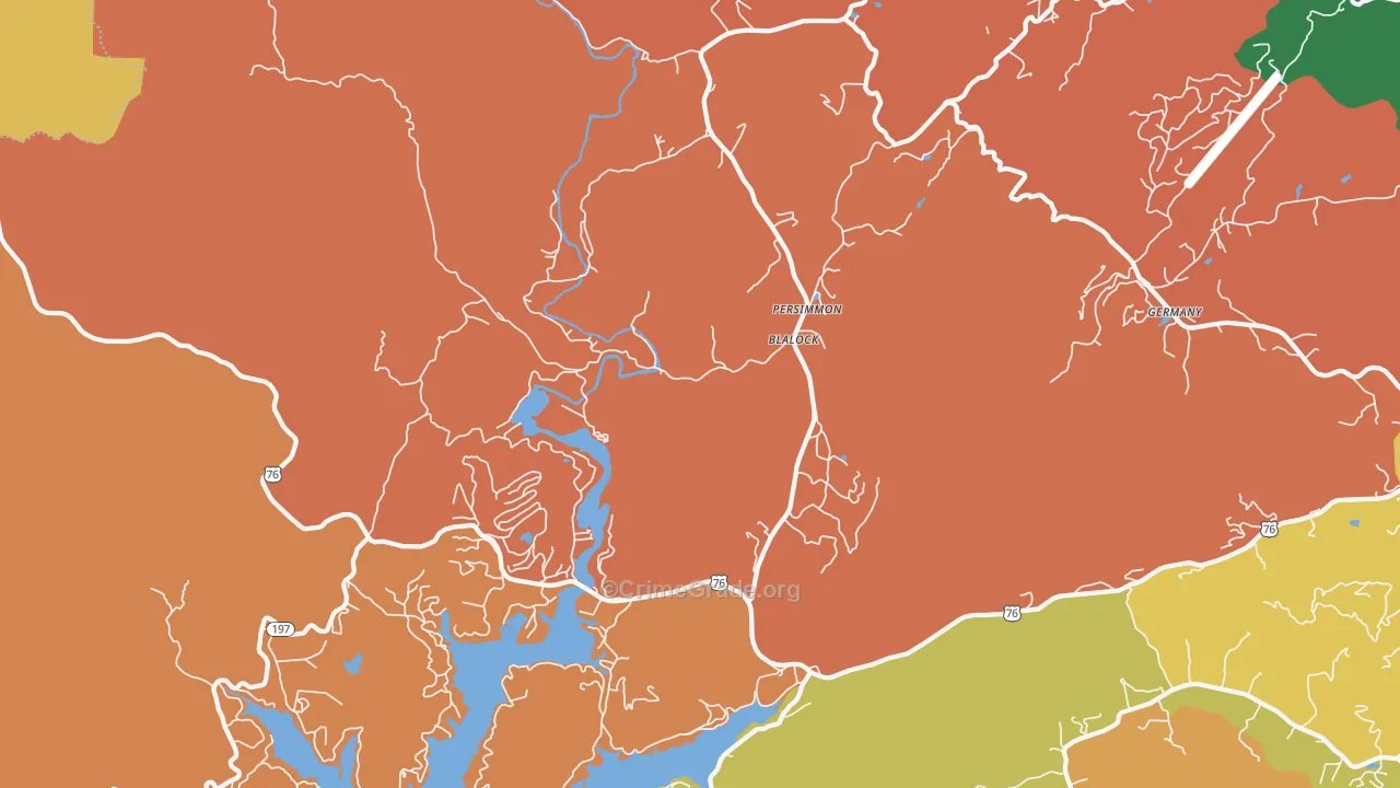 Persimmon, GA Map of Robbery Rates