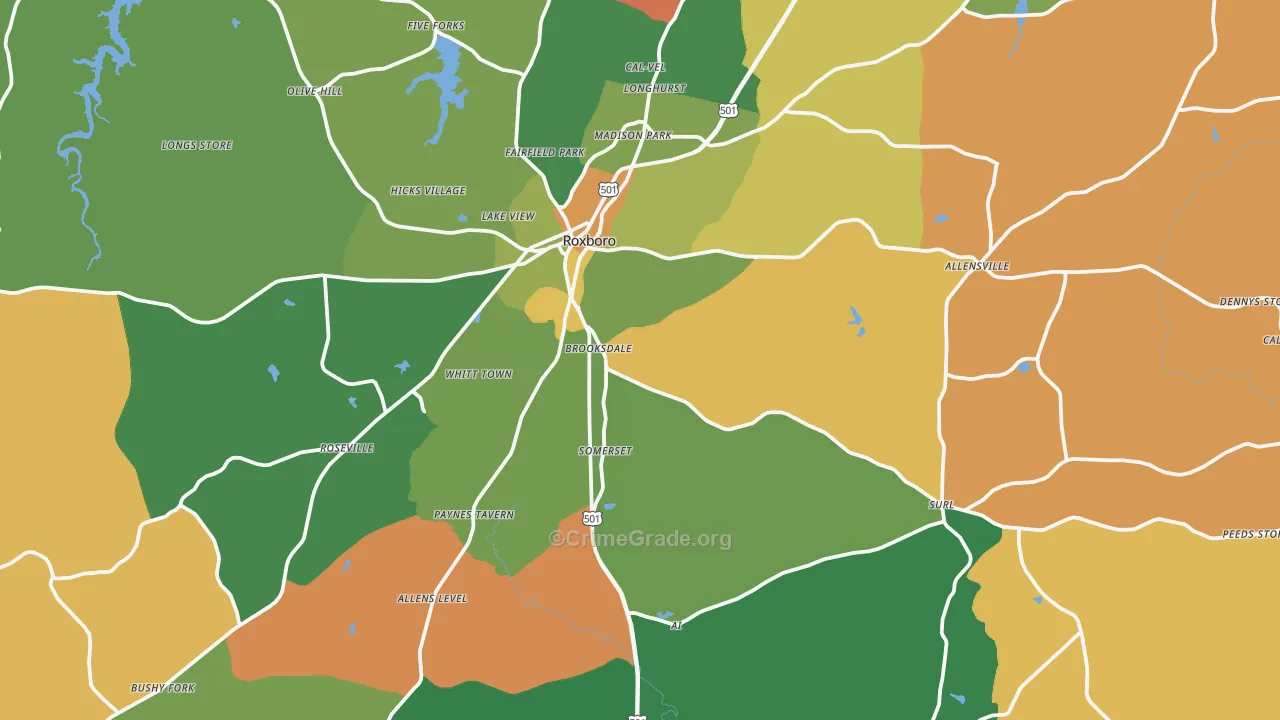 Person County, NC Map of Robbery Rates