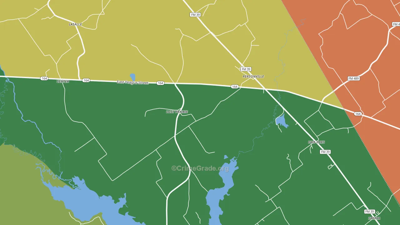 Personville, TX Map of Robbery Rates