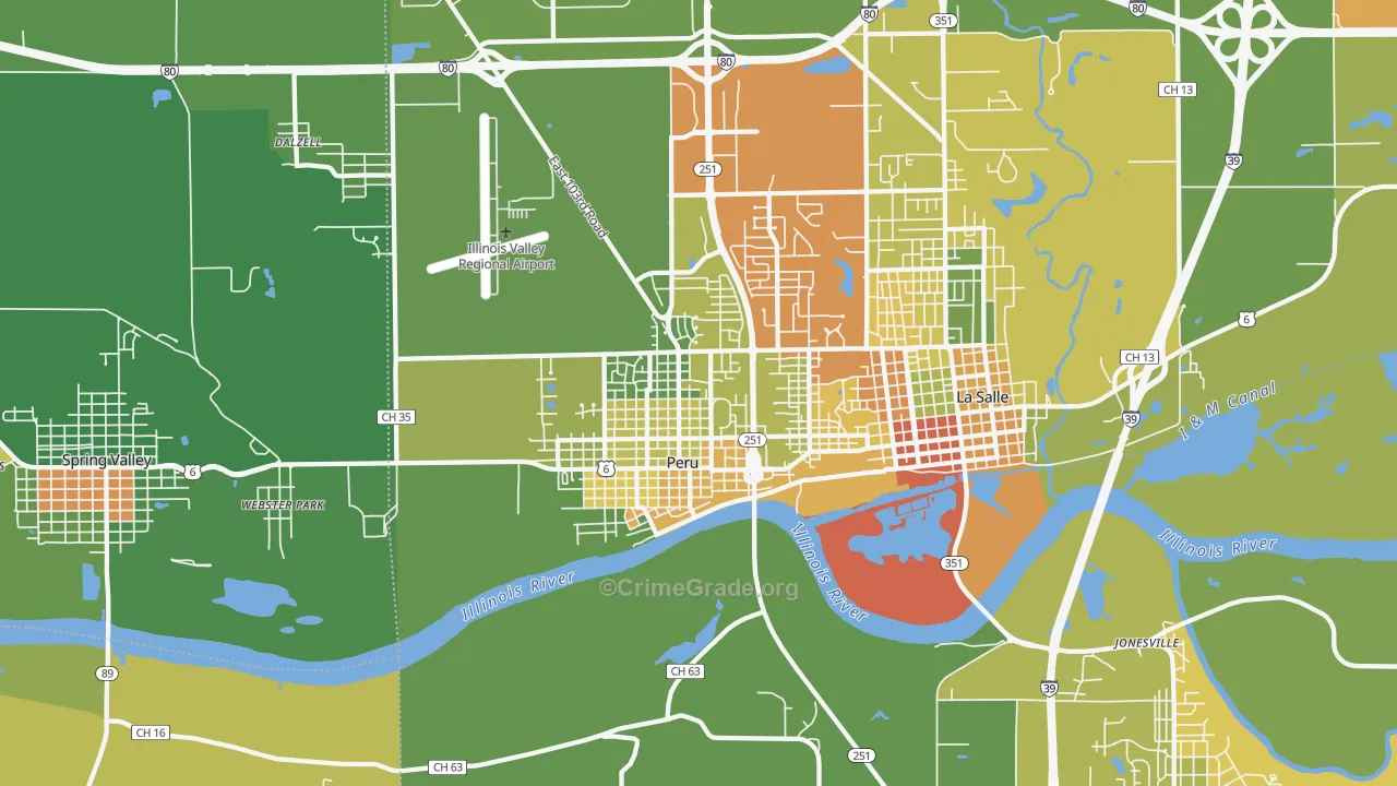 Peru, IL Map of Robbery Rates