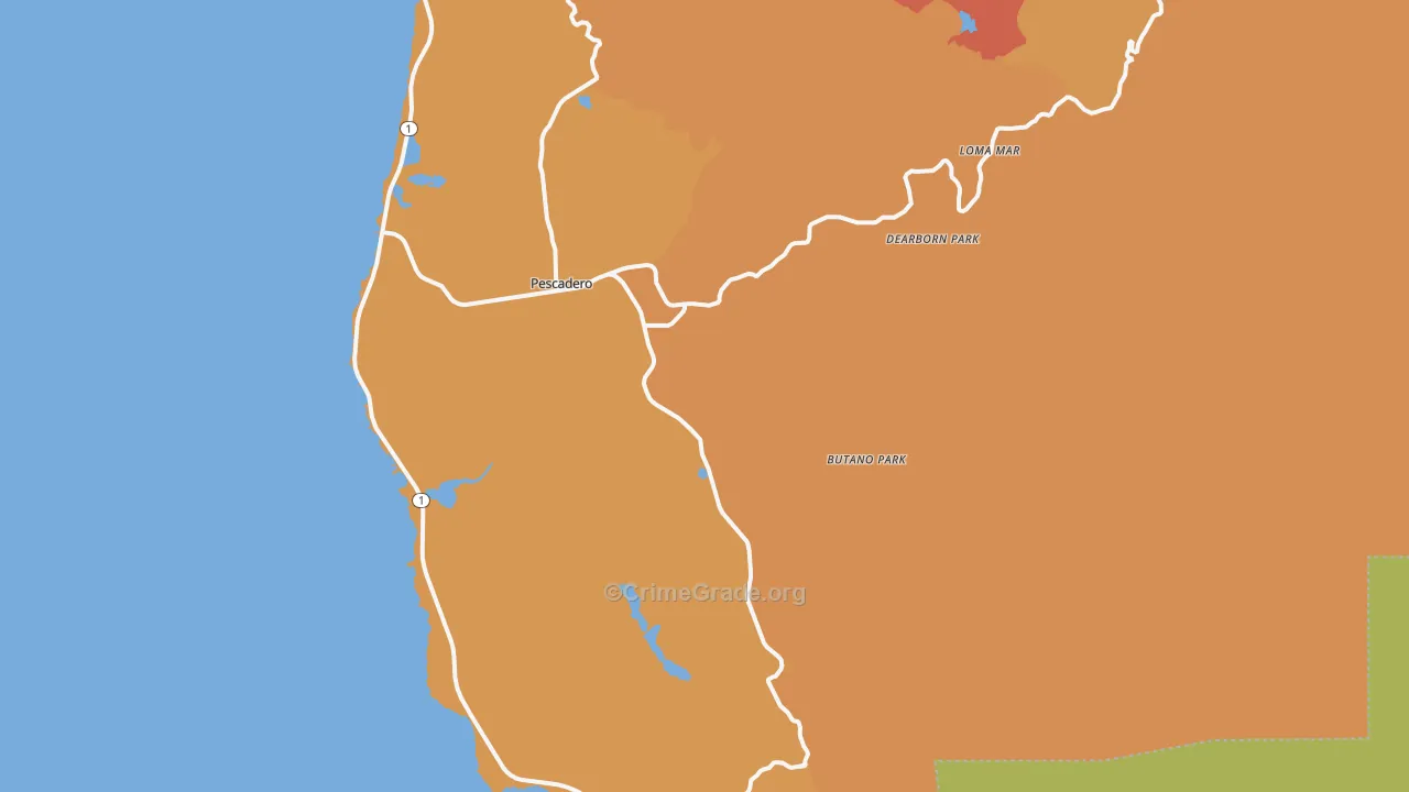 Pescadero, CA Map of Robbery Rates