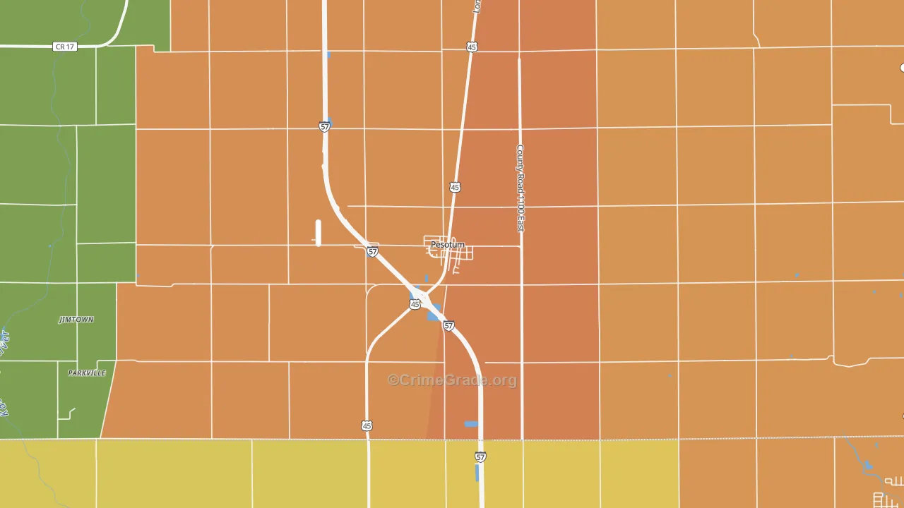 Pesotum, IL Map of Robbery Rates