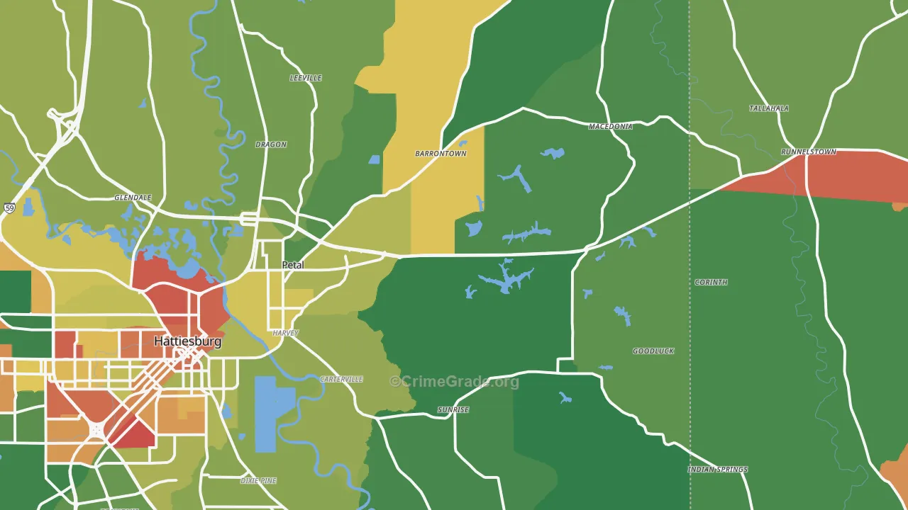 Petal, MS Map of Robbery Rates
