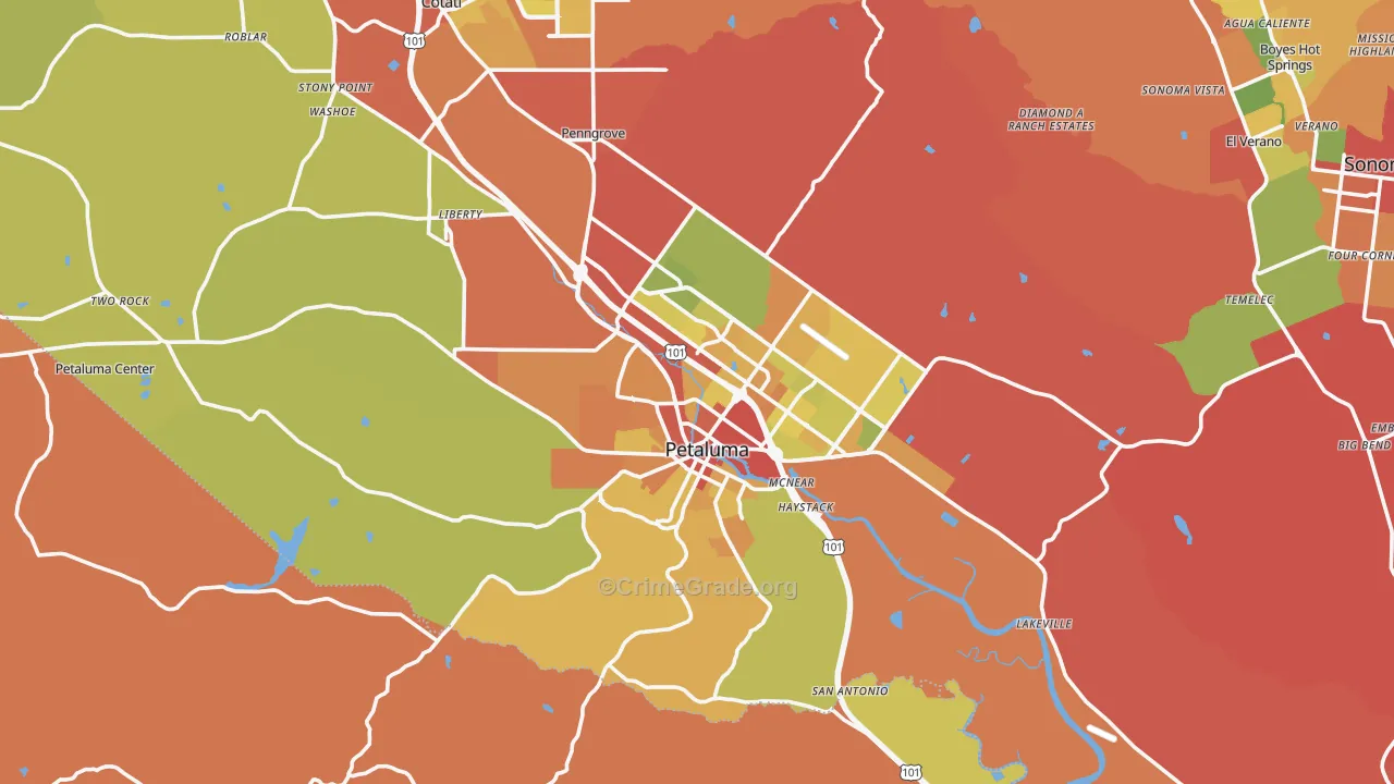Petaluma, CA Map of Robbery Rates