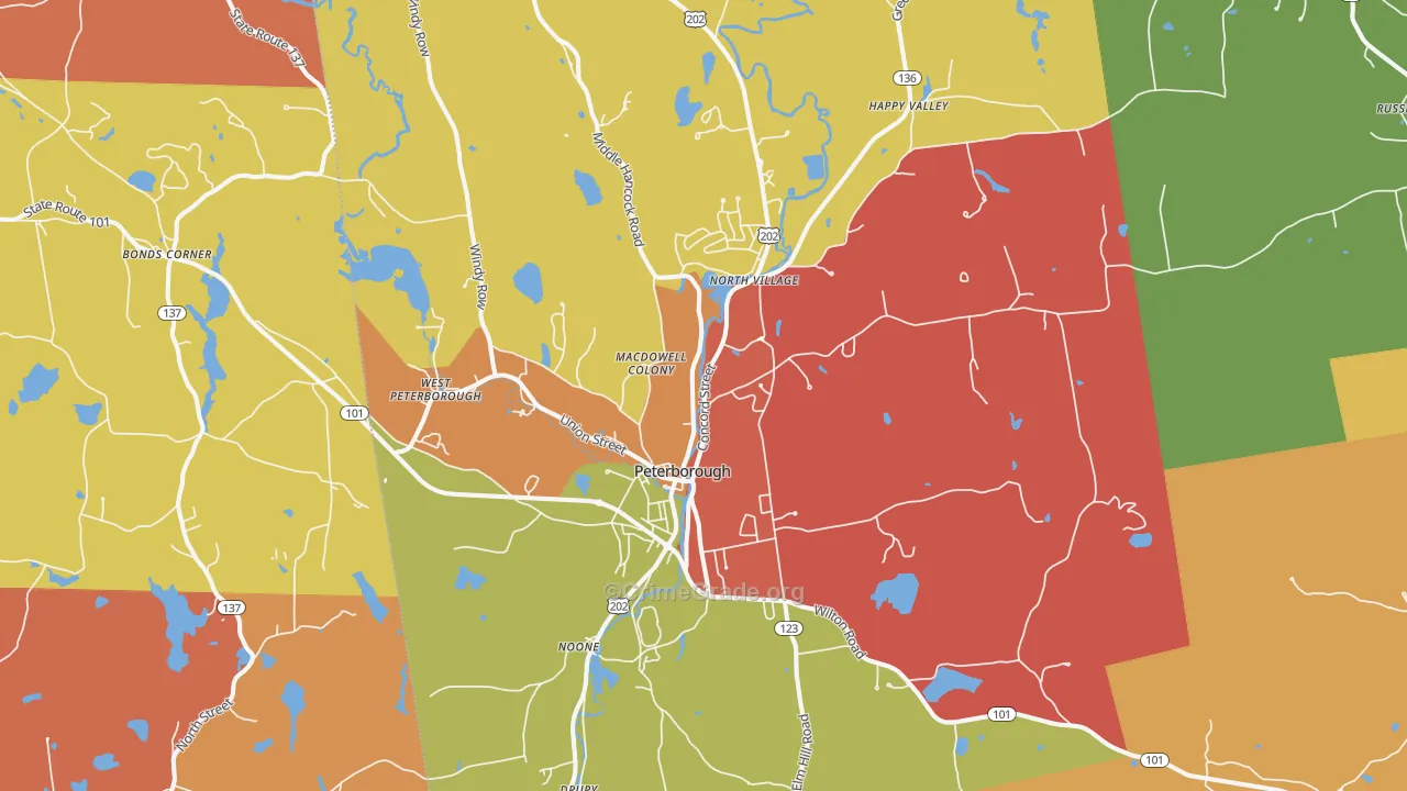 Peterborough, NH Map of Robbery Rates