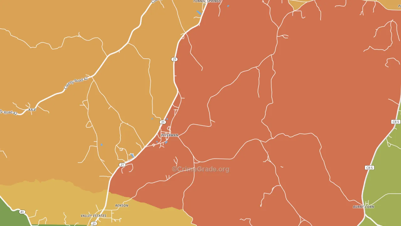 Peterman, AL Map of Robbery Rates