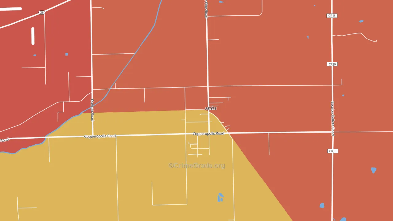 Peters, CA Map of Robbery Rates