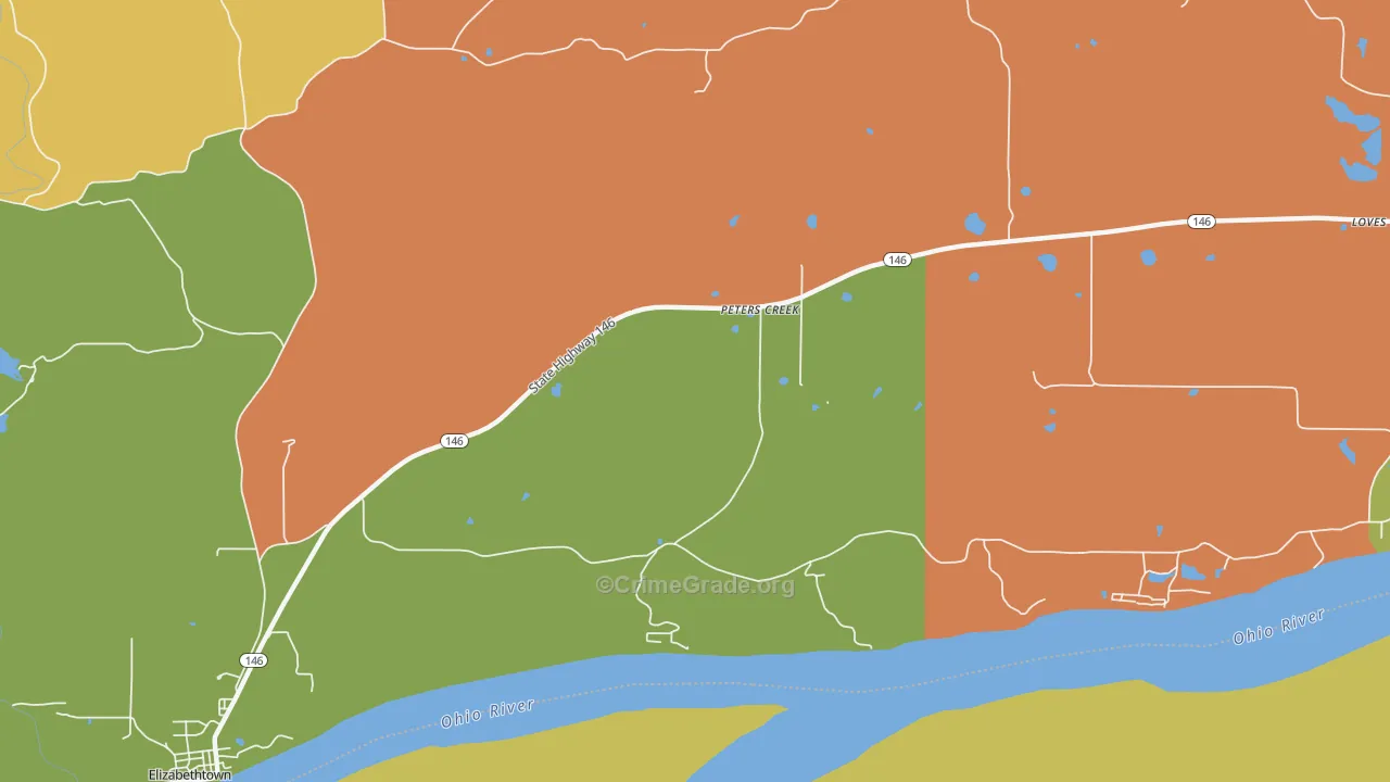 Peters Creek, IL Map of Robbery Rates