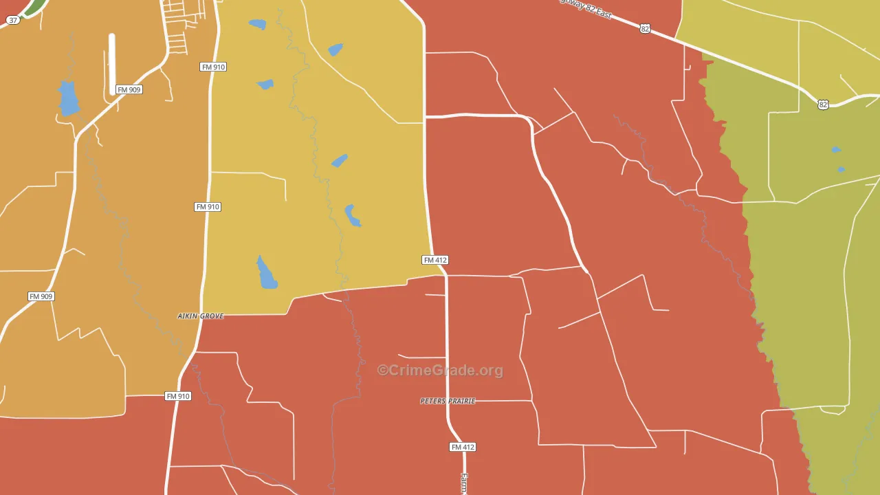 Peters Prairie, TX Map of Robbery Rates
