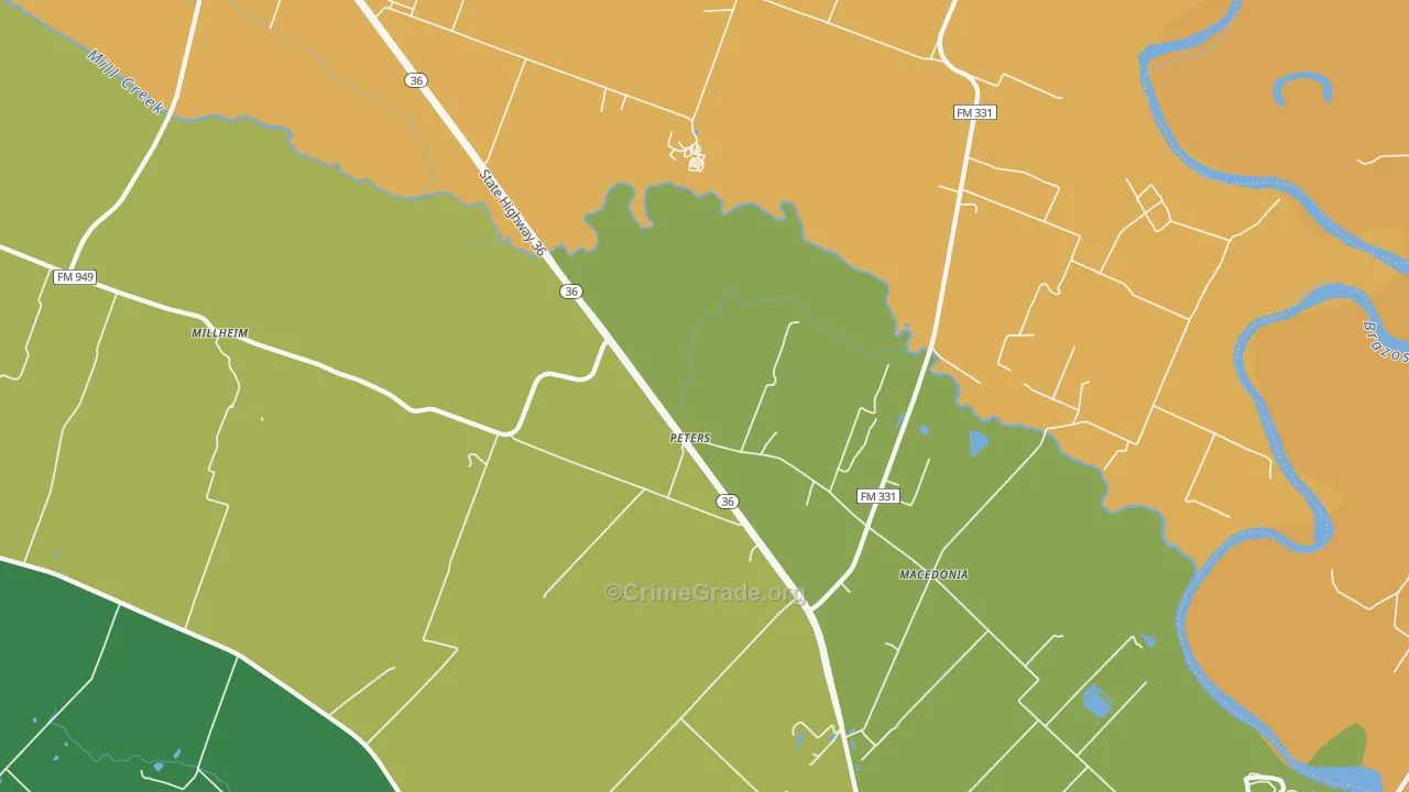 Peters, TX Map of Robbery Rates