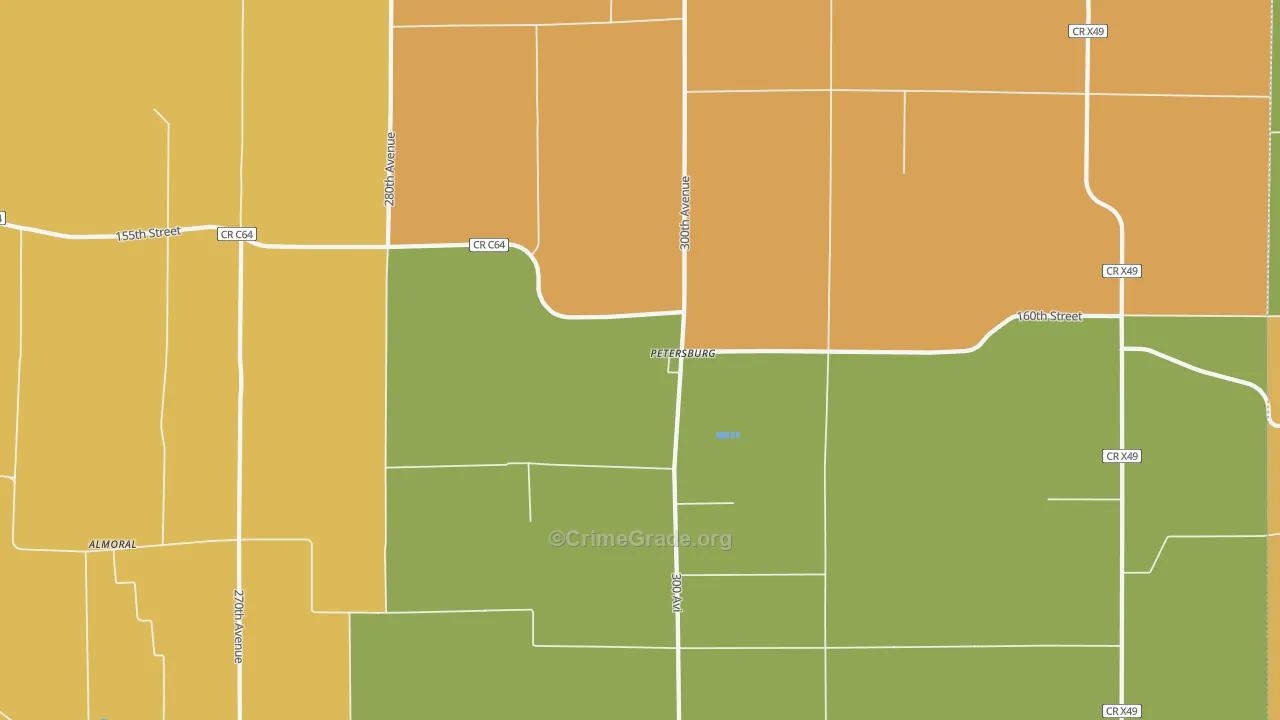 Petersburg, IA Map of Robbery Rates